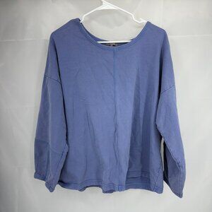 Habitat Women L Boxy Shirt Long Sleeve Blue Round Neck Oversized Slouchy Casual